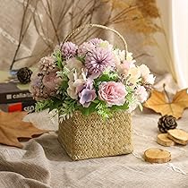 大きなかごと、アートフラワーのアレンジメントセット、花を沢山お付け致しています。 大きなかごと、アートフラワーのアレンジメントセット、花を沢山